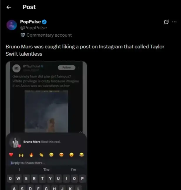 Bruno Mars Taylor Swift-ийн талаар дуулианд өртөж, BTS хүртэл маргаанд татагдлаа 2 Bruno Mars Taylor Swift-ийн талаар дуулианд өртөж, BTS хүртэл маргаанд татагдлаа